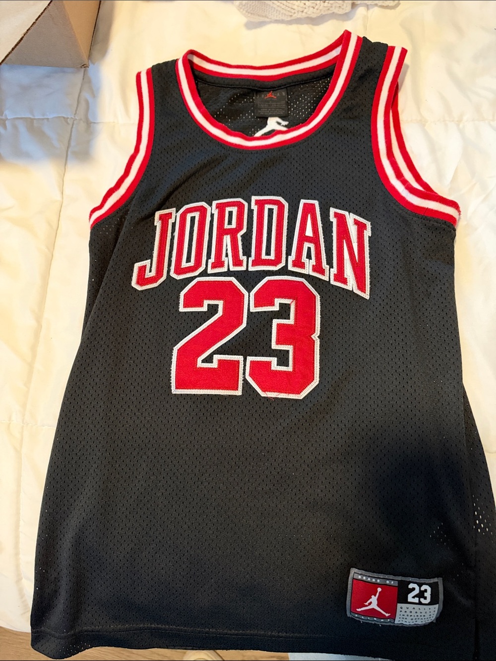 Jordan Black & Red Kids Basketball Jersey with 23